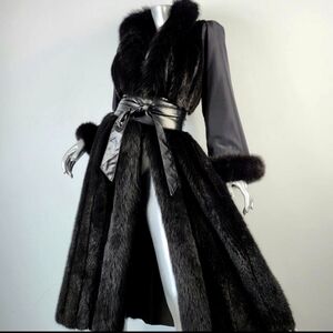 Black Ranch MINK Fur Coat with FOX Fur Trim!